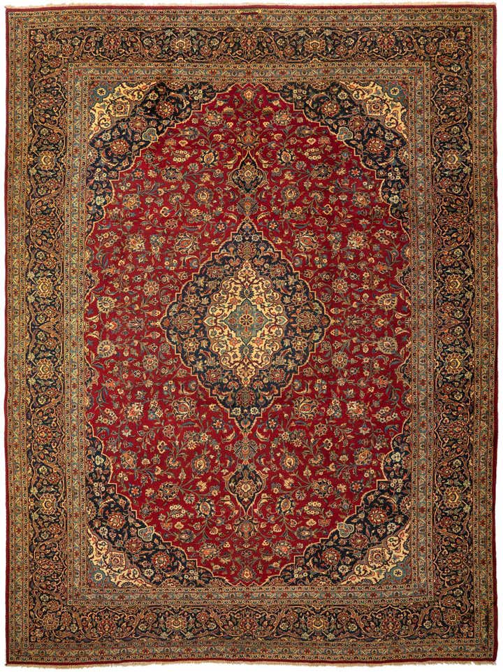 10' 6 x 14' Hand Knotted Kashan Persian Wool Rug