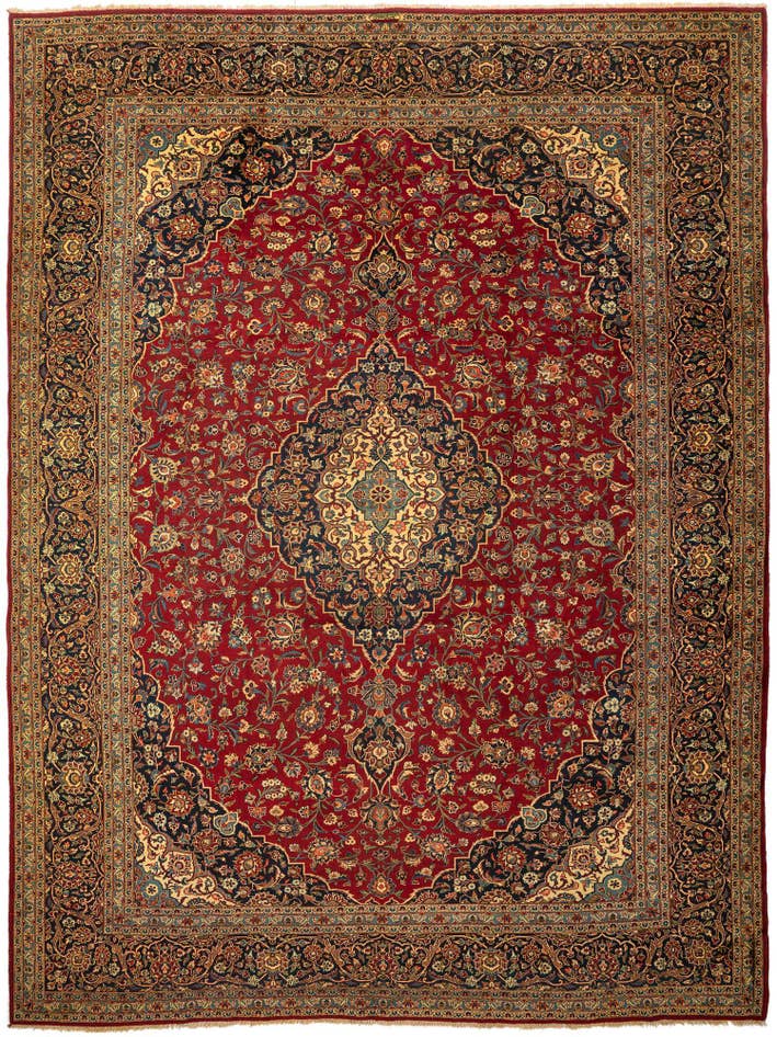 Detail image of 10' 6 x 14' Hand Knotted Kashan Persian Wool Rug