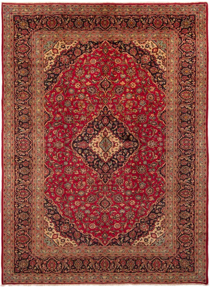 9' 7 x 12' 11 Hand Knotted Kashan Persian Wool Rug