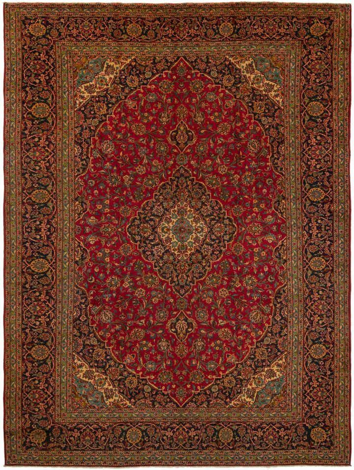 9' 5 x 12' 10 Hand Knotted Kashan Persian Rug
