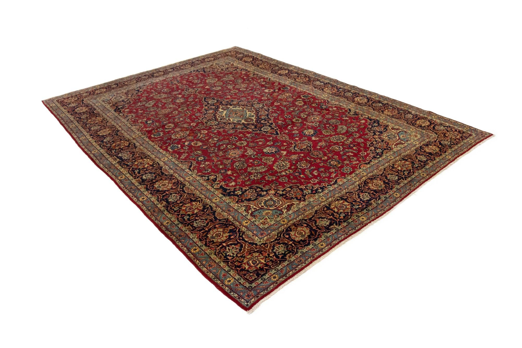 9' 7 x 13' 1 Hand Knotted Kashan Persian Wool Rug