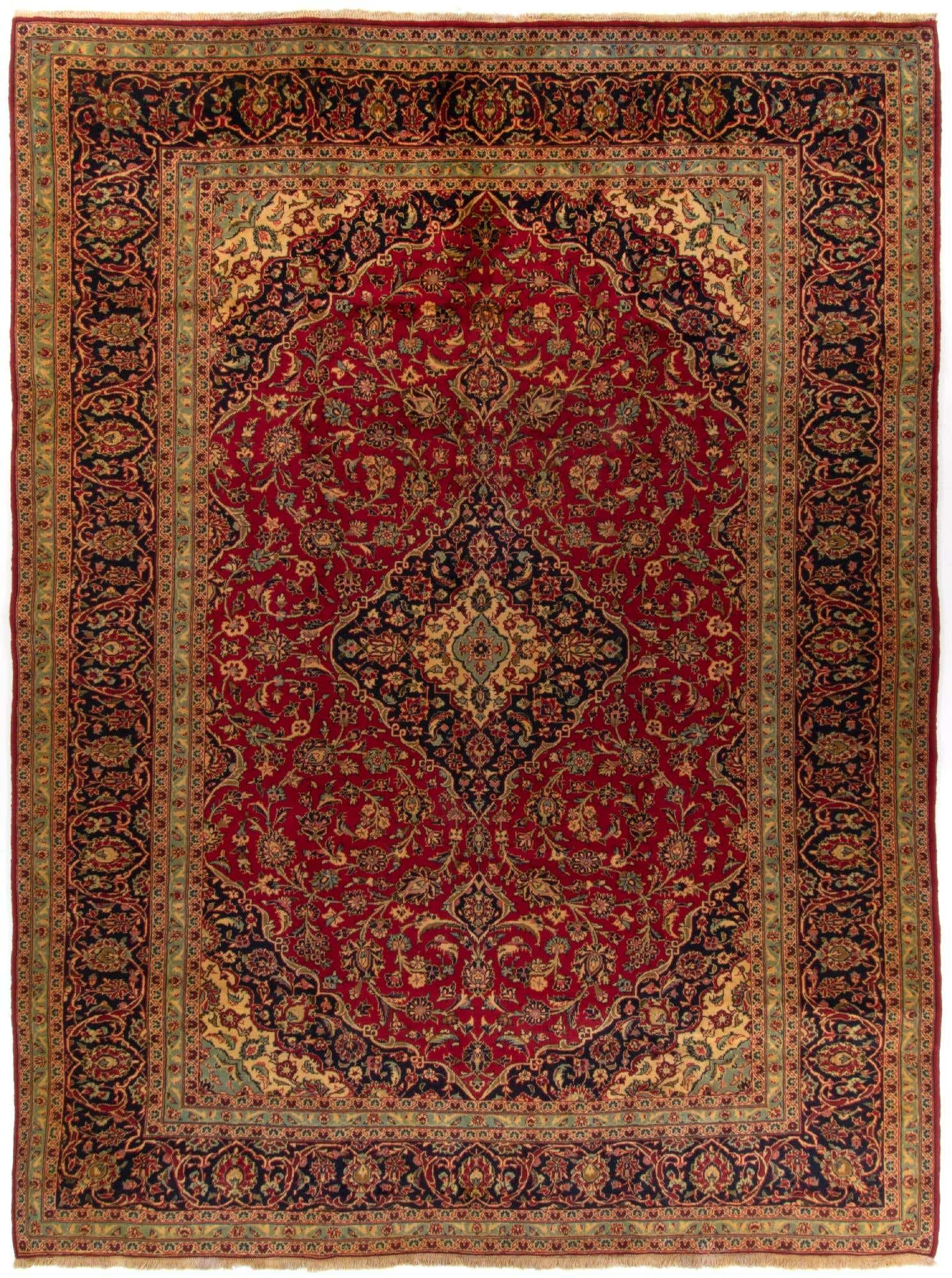 9' 7 x 12' 10 Hand Knotted Kashan Persian Wool Rug