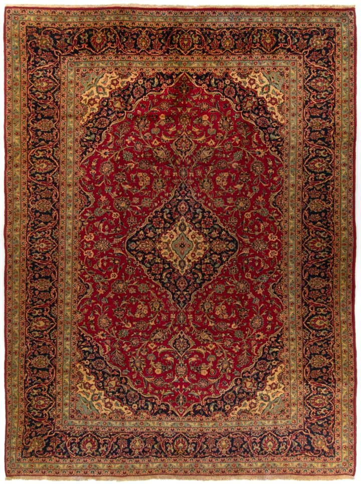 9' 7 x 12' 10 Hand Knotted Kashan Persian Wool Rug