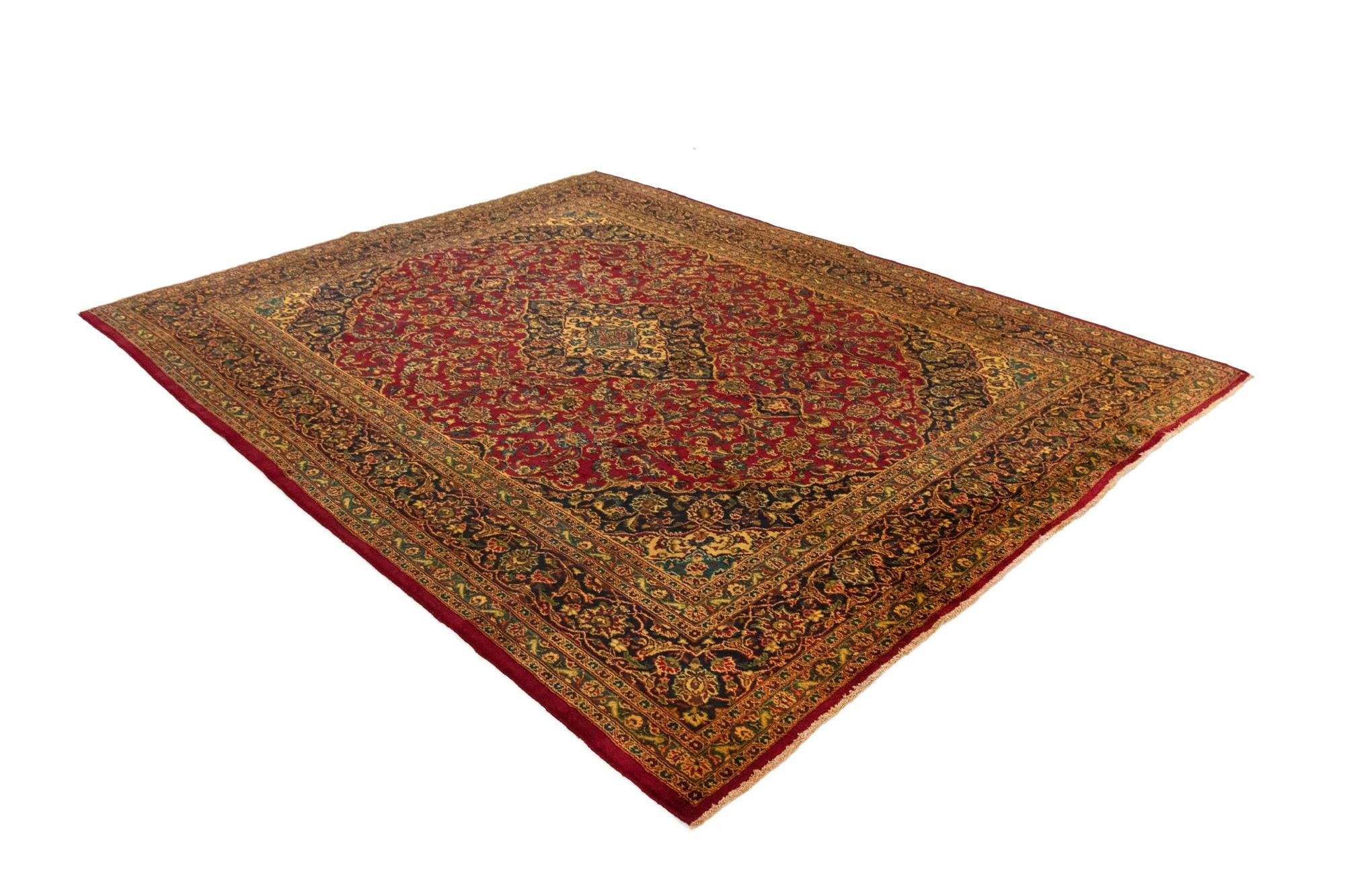 9' 7 x 12' 6 Hand Knotted Kashan Persian Wool Rug
