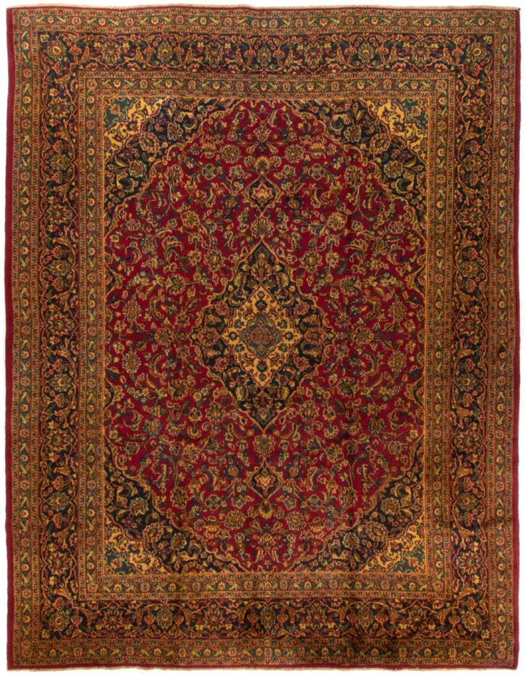 Detail image of 9' 7 x 12' 6 Hand Knotted Kashan Persian Wool Rug