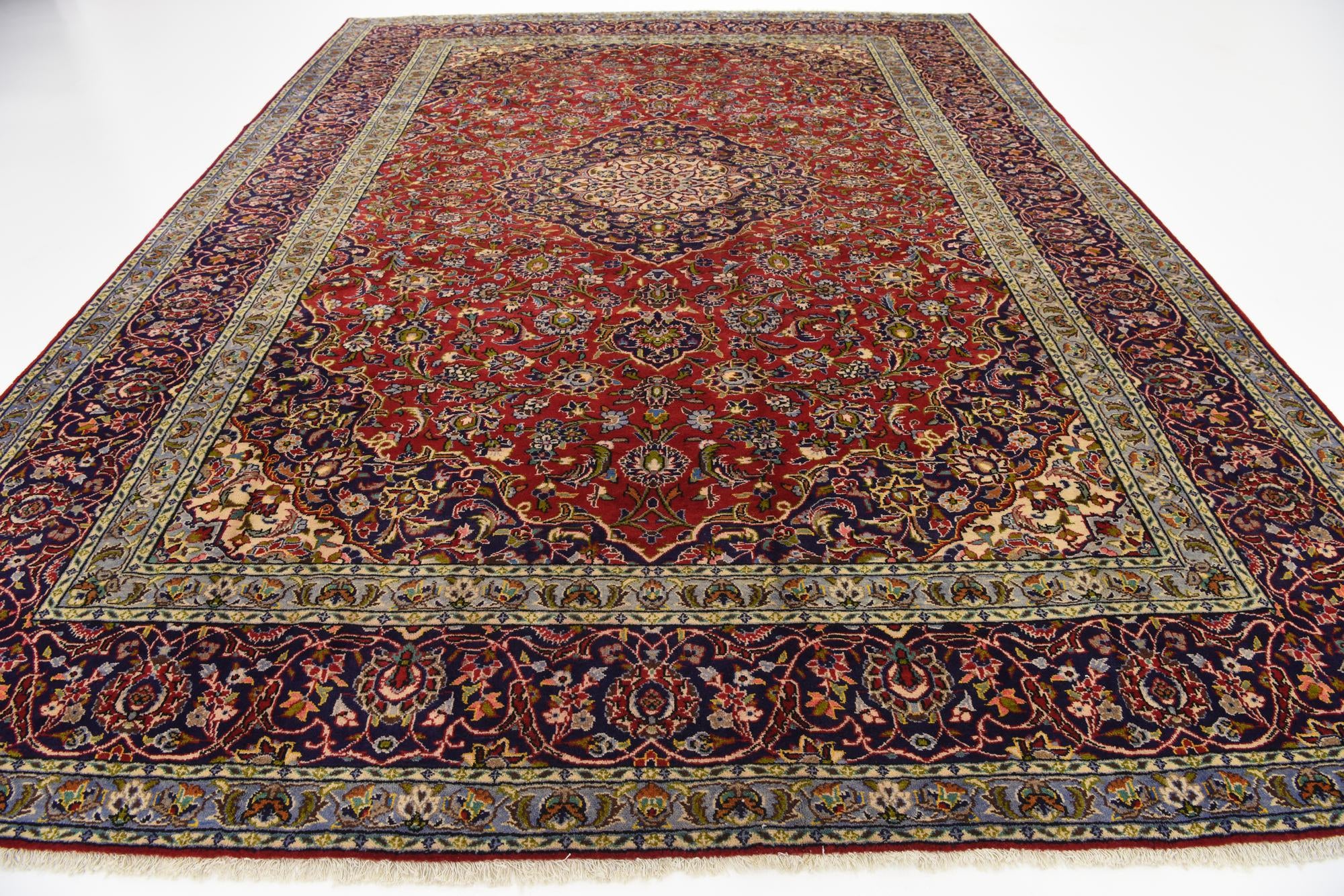 9' 6 x 13' 1 Hand Knotted Kashan Persian Wool Rug