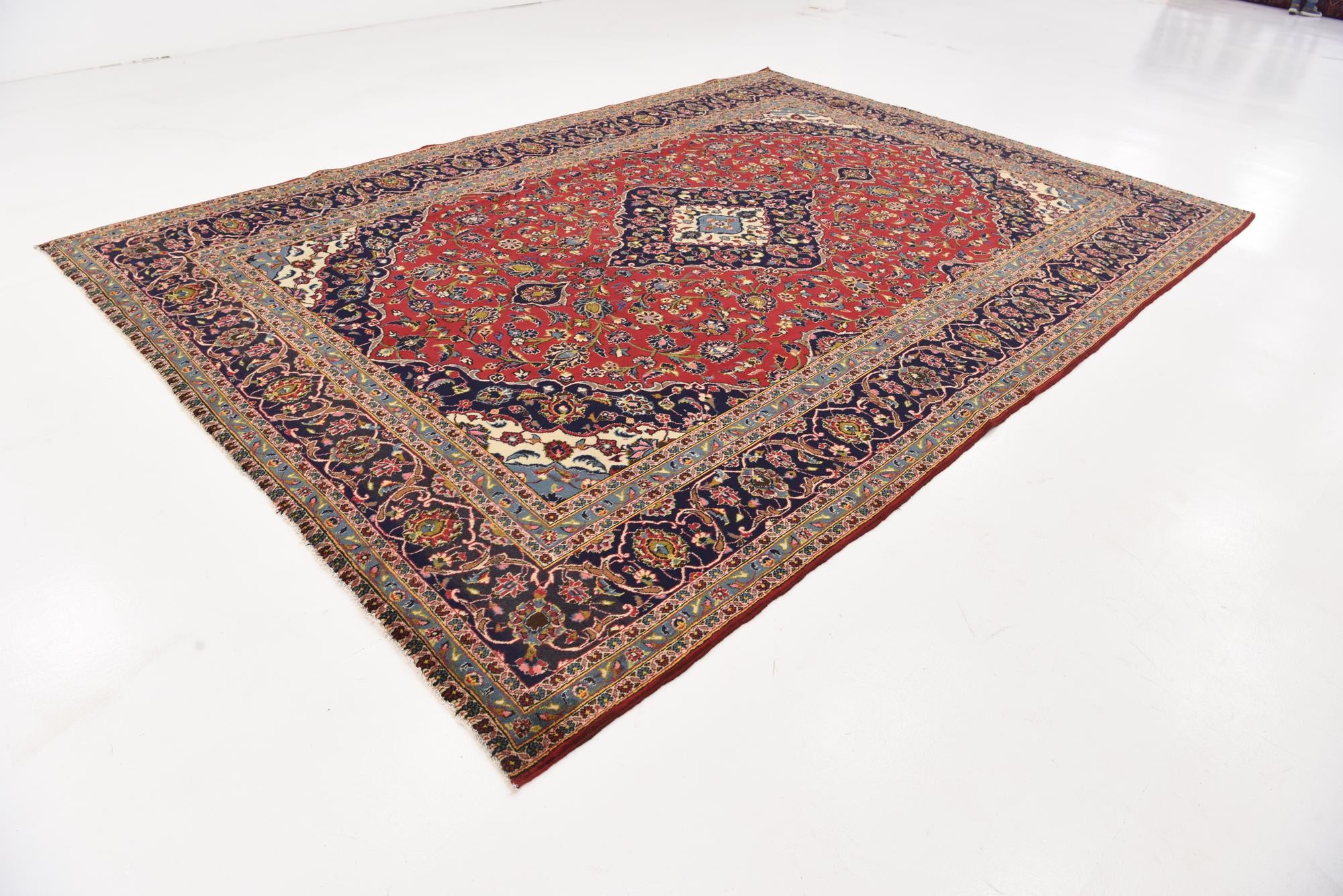 9' 6 x 13' 4 Hand Knotted Kashan Persian Wool Rug