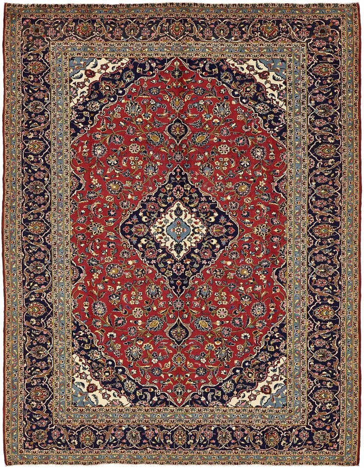 Detail image of 9' 6 x 13' 4 Hand Knotted Kashan Persian Wool Rug