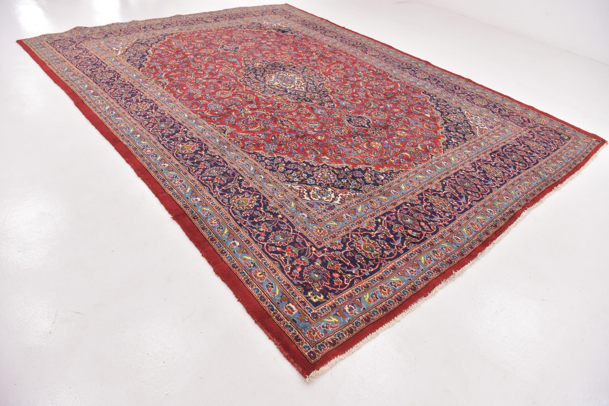 9' 8 x 12' 9 Hand Knotted Kashan Persian Wool Rug