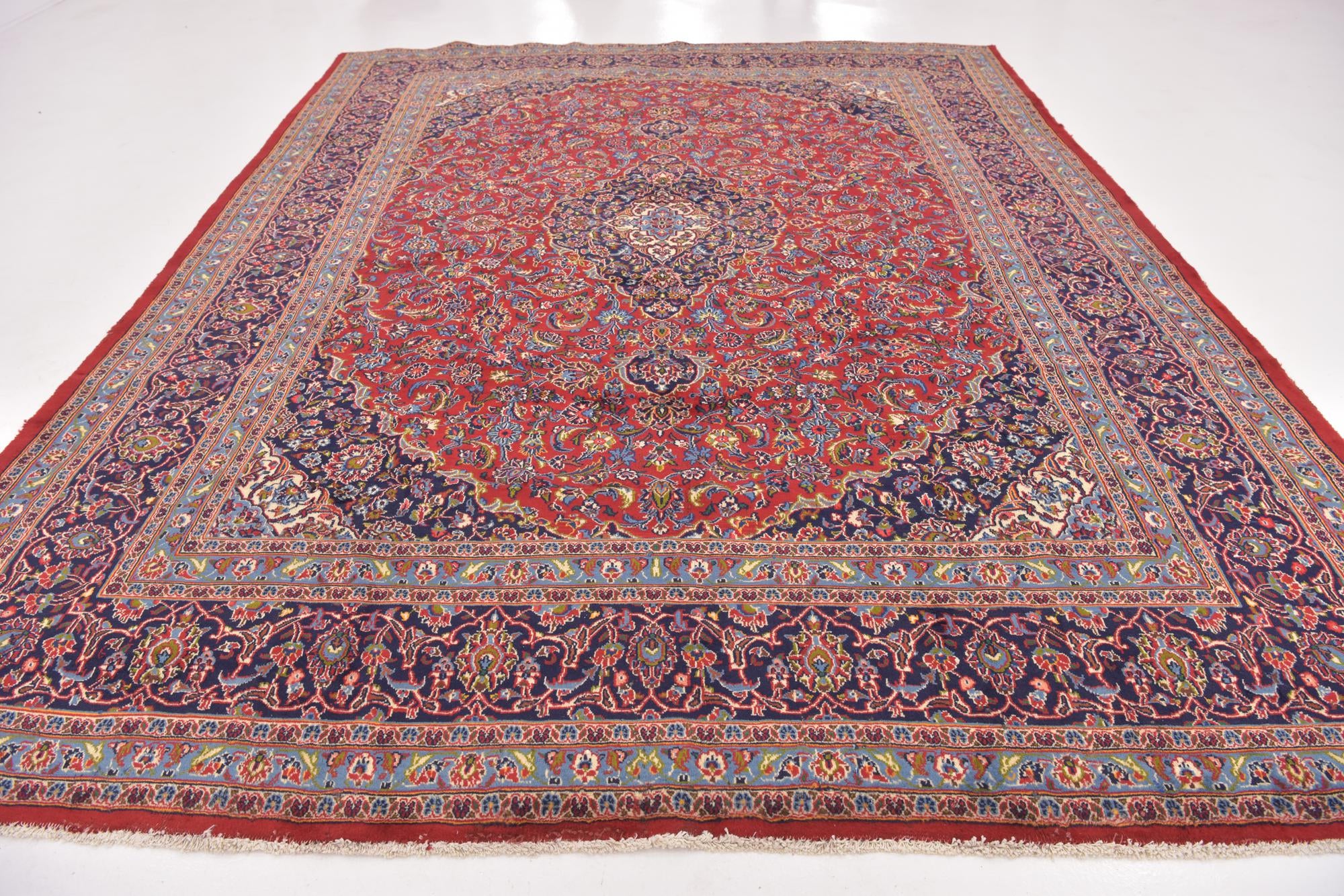 9' 8 x 12' 9 Hand Knotted Kashan Persian Wool Rug