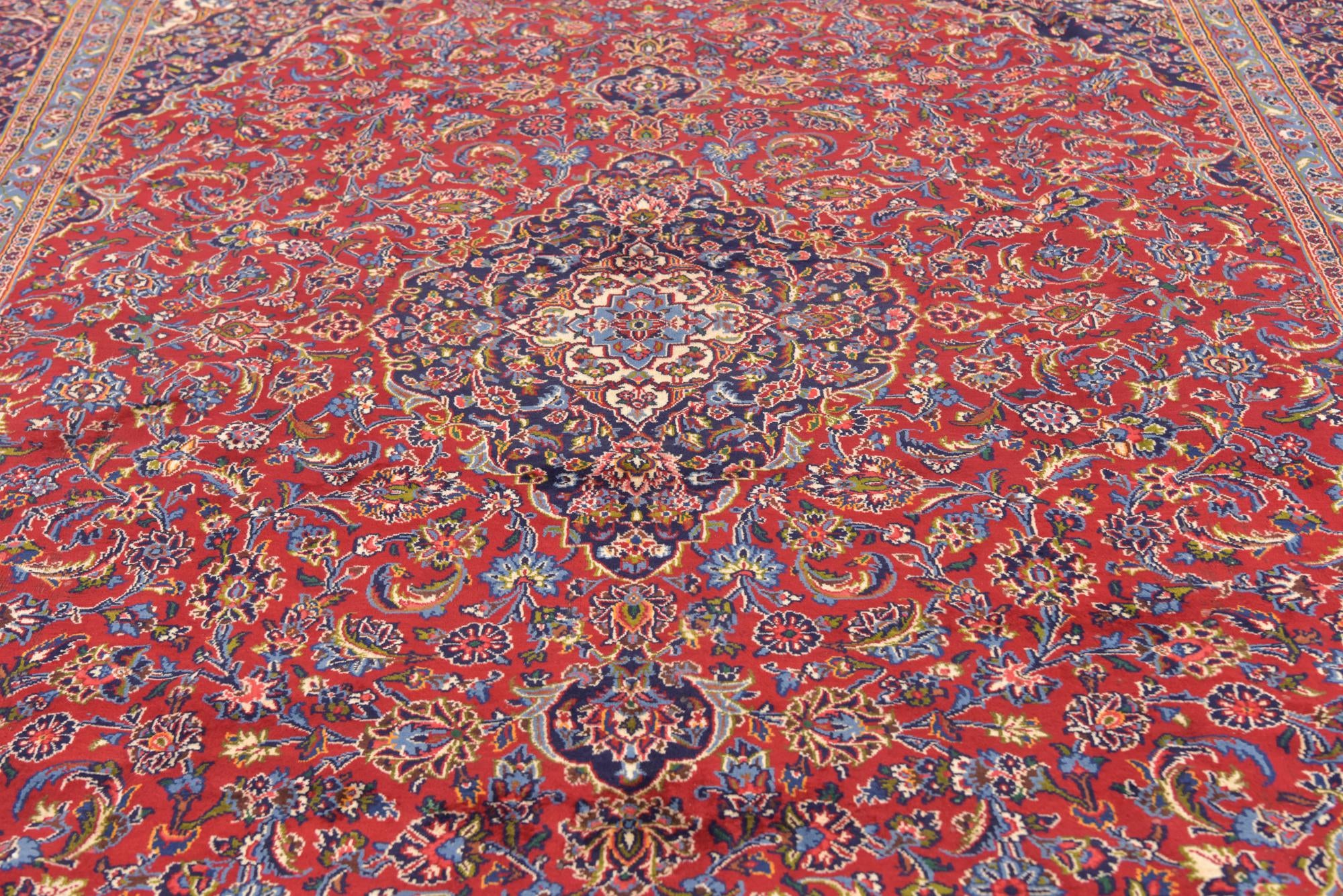 9' 8 x 12' 9 Hand Knotted Kashan Persian Wool Rug