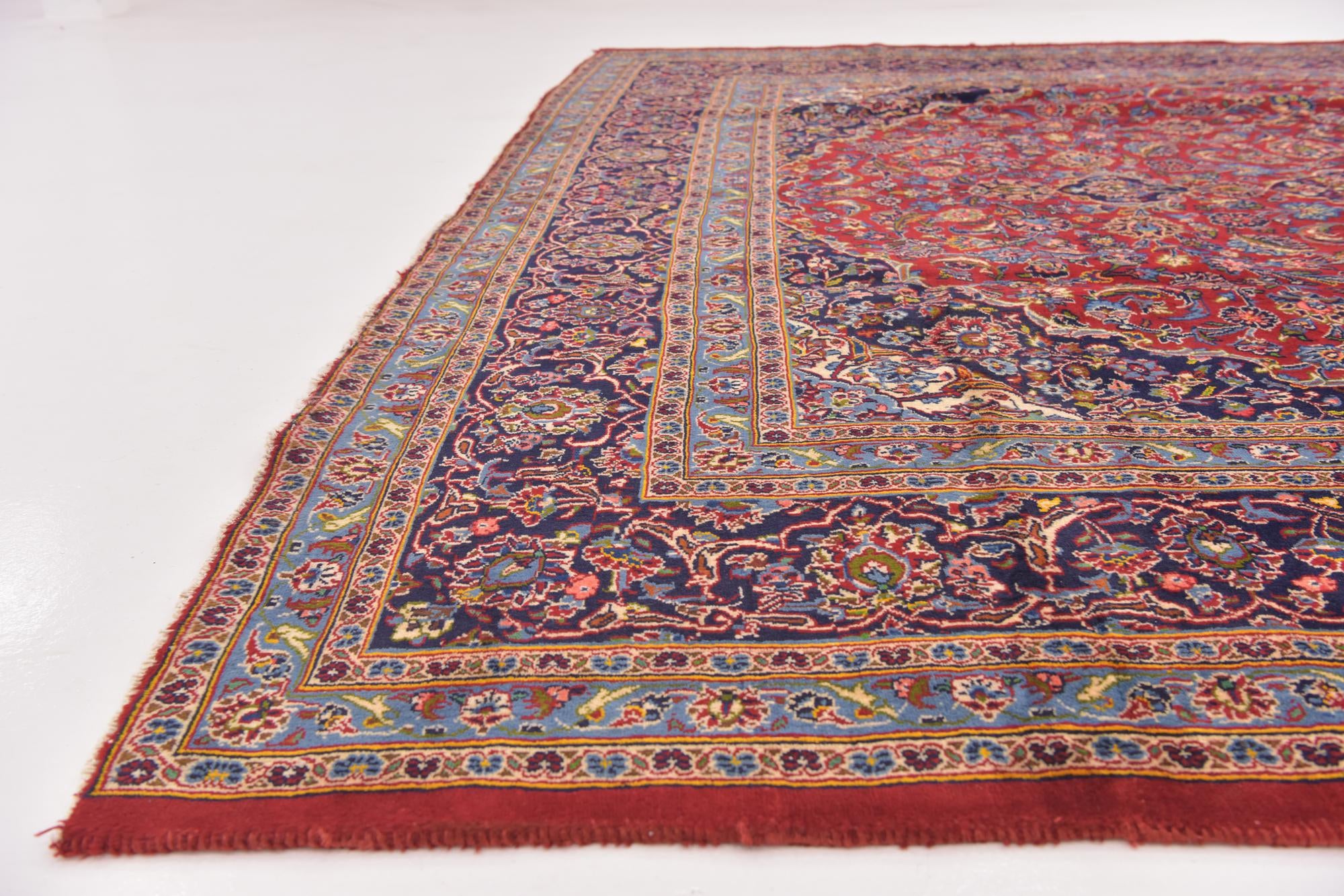 9' 8 x 12' 9 Hand Knotted Kashan Persian Wool Rug