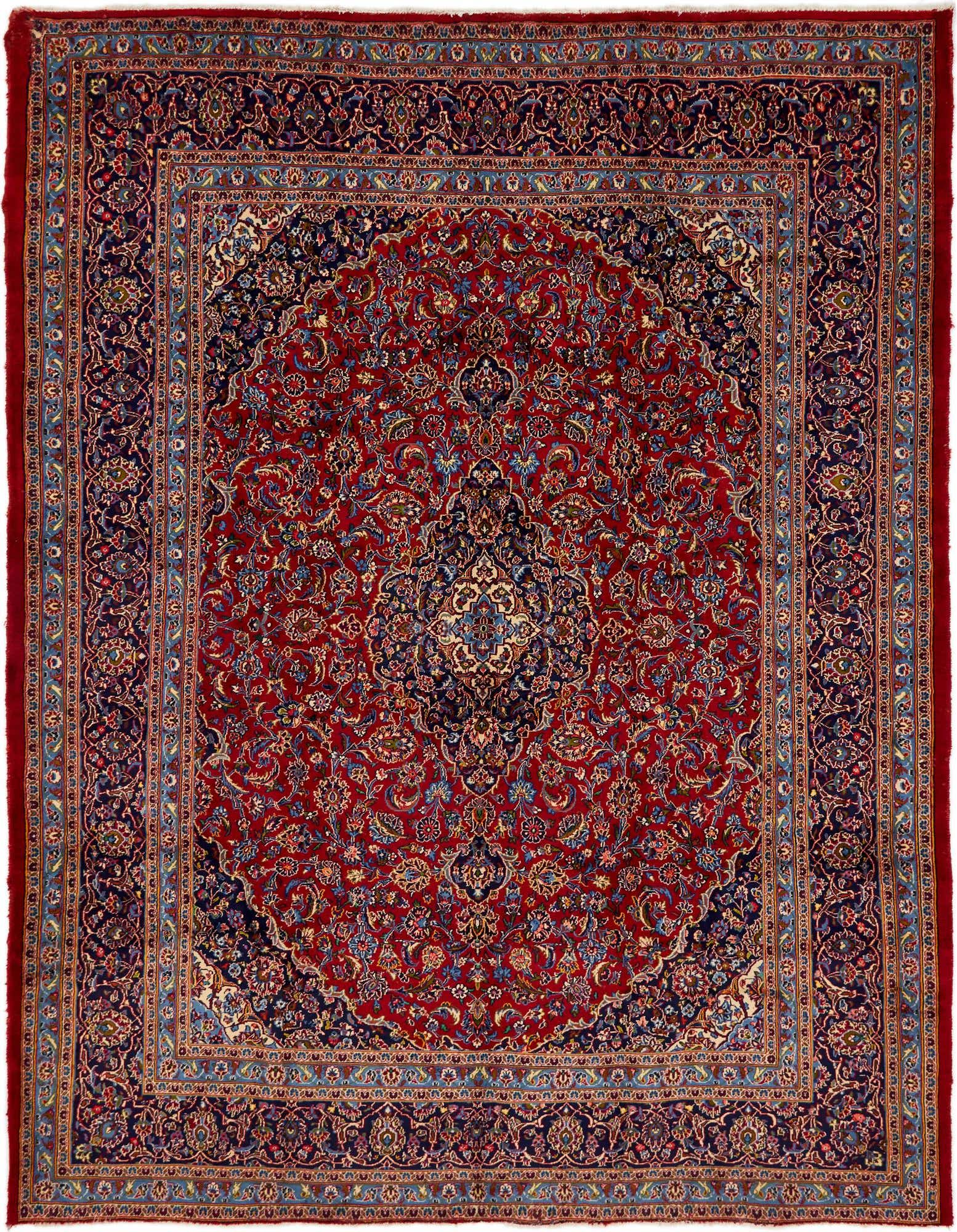 9' 8 x 12' 9 Hand Knotted Kashan Persian Wool Rug