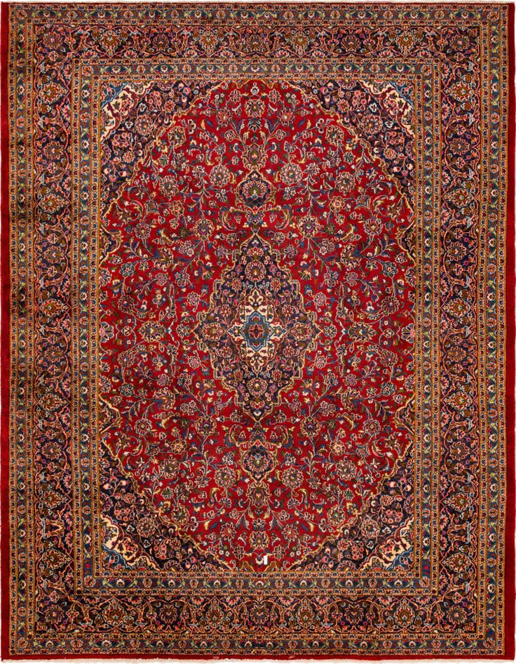 Detail image of 9' 6 x 13' Hand Knotted Kashan Persian Wool Rug