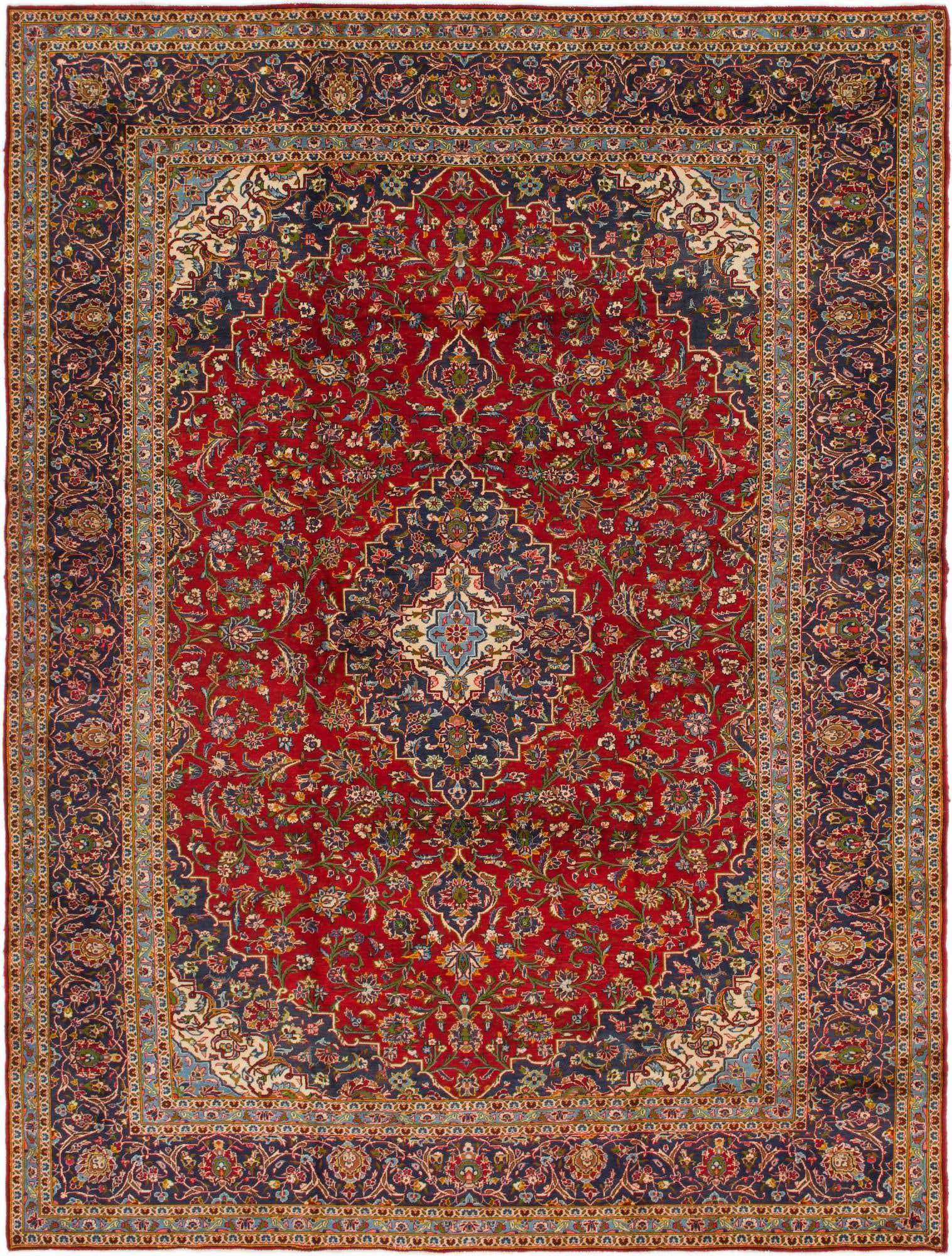 9' 9 x 13' Hand Knotted Kashan Persian Wool Rug