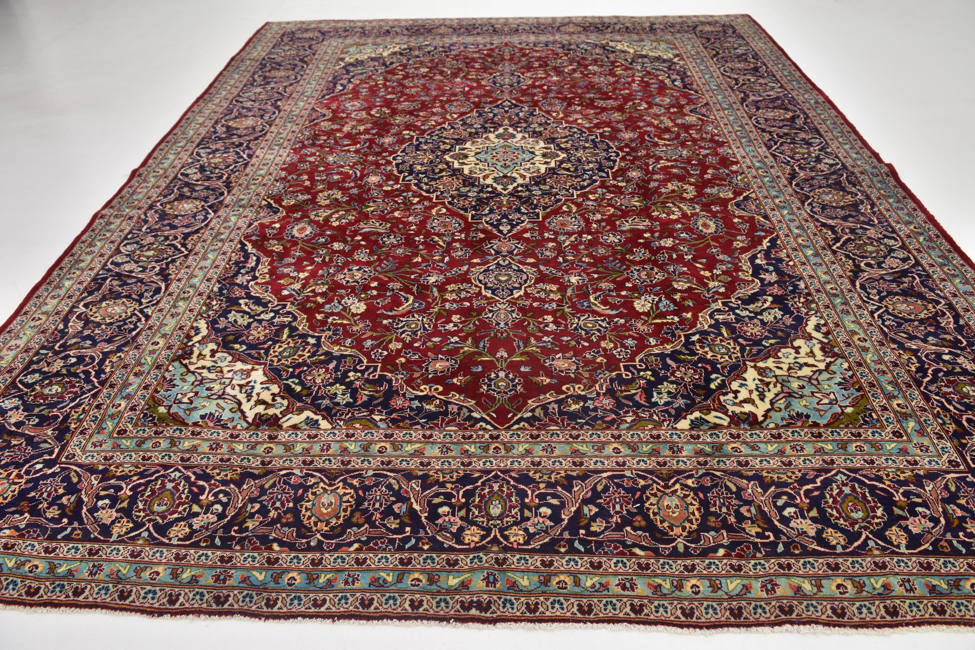 9' 8 x 13' Hand Knotted Kashan Persian Wool Rug