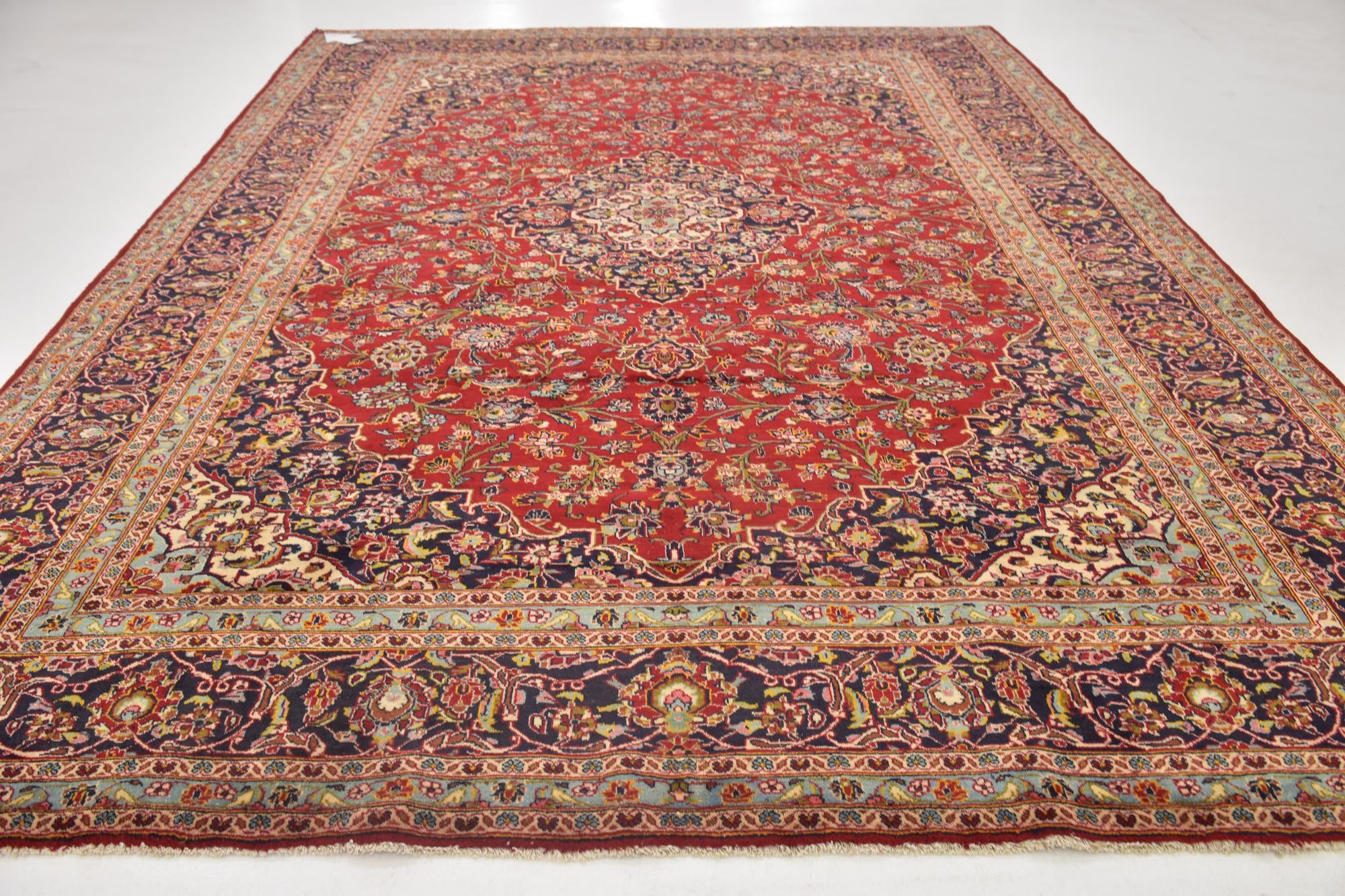 9' 10 x 13' 3 Hand Knotted Kashan Persian Wool Rug