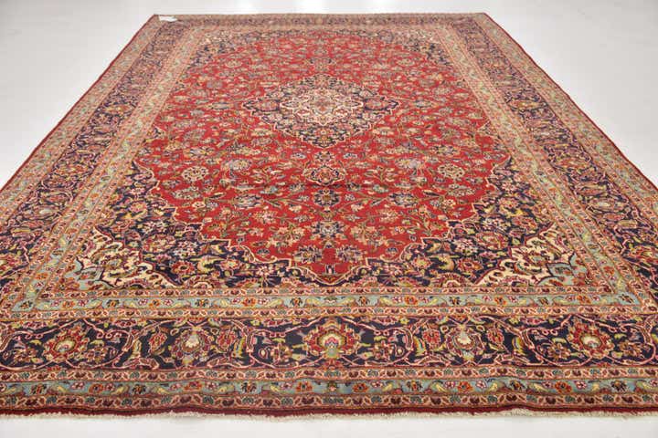 9' 10 x 13' 3 Hand Knotted Kashan Persian Wool Rug
