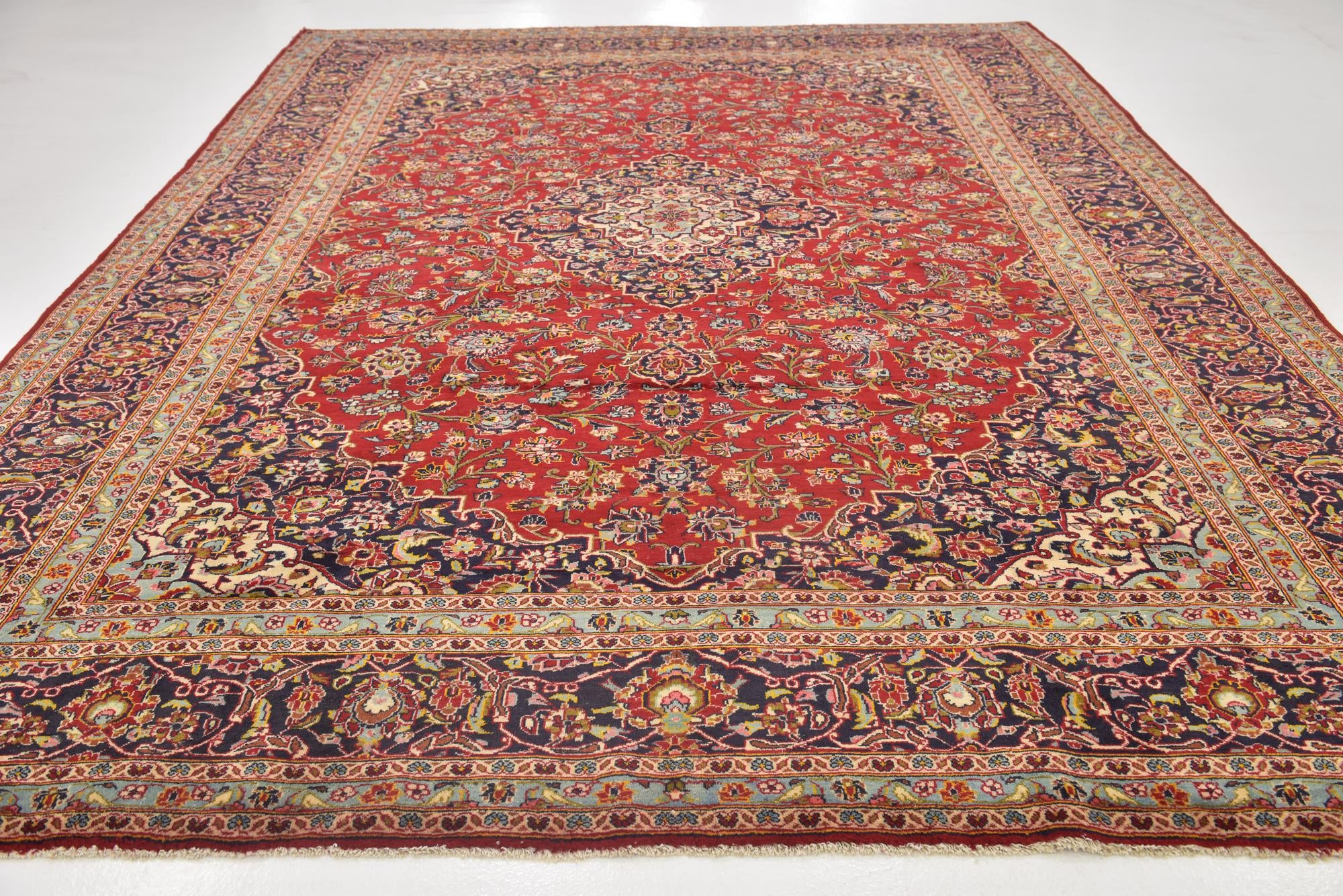 9' 10 x 13' 3 Hand Knotted Kashan Persian Wool Rug