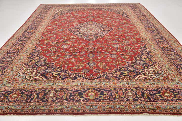 9' 10 x 13' 3 Hand Knotted Kashan Persian Wool Rug