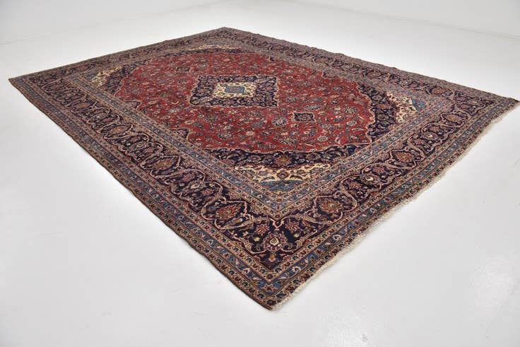 Detail image of 9' 6 x 12' 9 Hand Knotted Kashan Persian Wool Rug