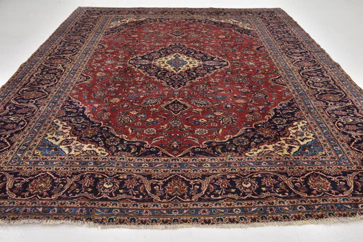 Detail image of 9' 6 x 12' 9 Hand Knotted Kashan Persian Wool Rug