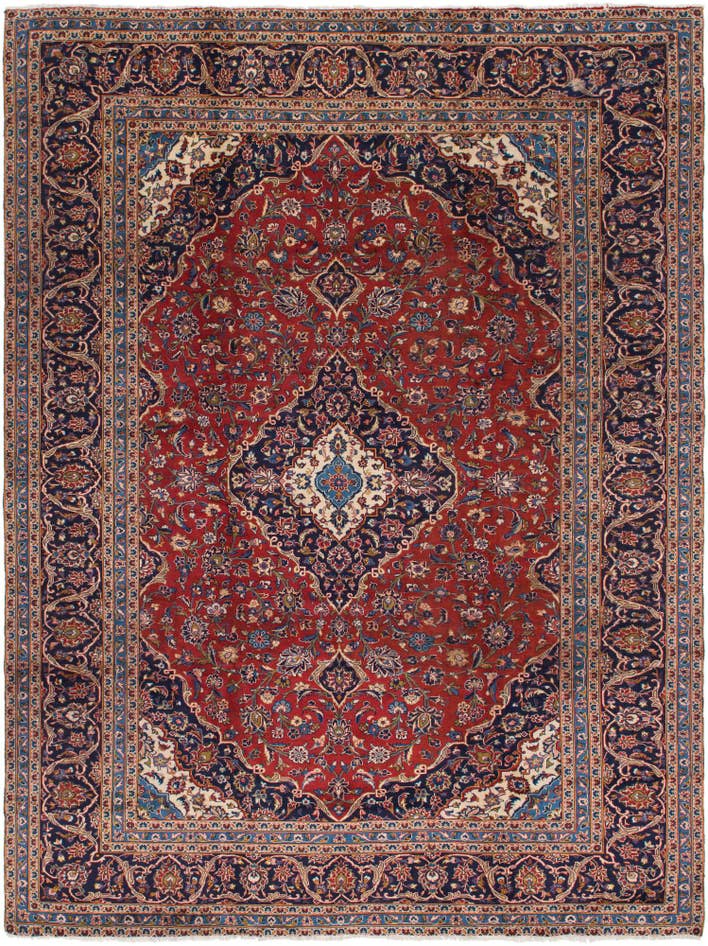 Detail image of 9' 6 x 12' 9 Hand Knotted Kashan Persian Wool Rug