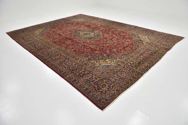 9' 7 x 12' 10 Hand Knotted Kashan Persian Wool Rug