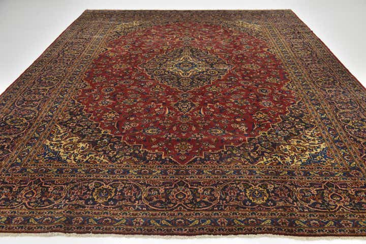 9' 7 x 12' 10 Hand Knotted Kashan Persian Wool Rug