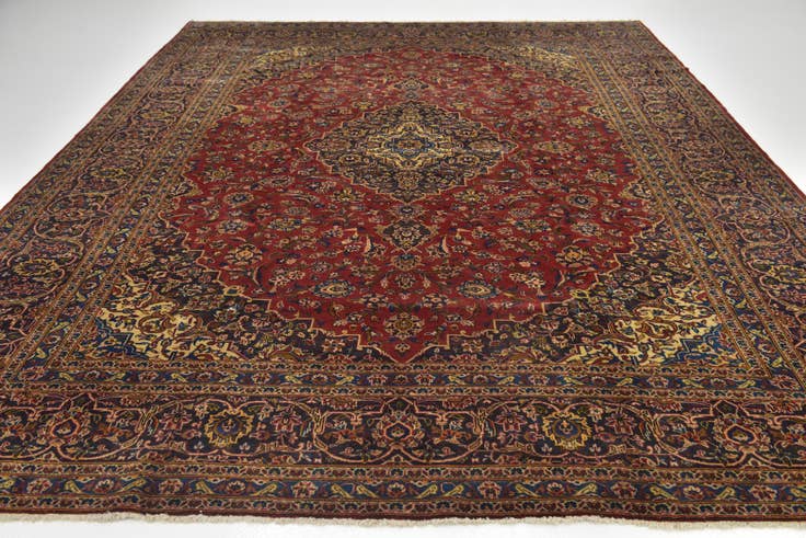 Detail image of 9' 7 x 12' 10 Hand Knotted Kashan Persian Wool Rug