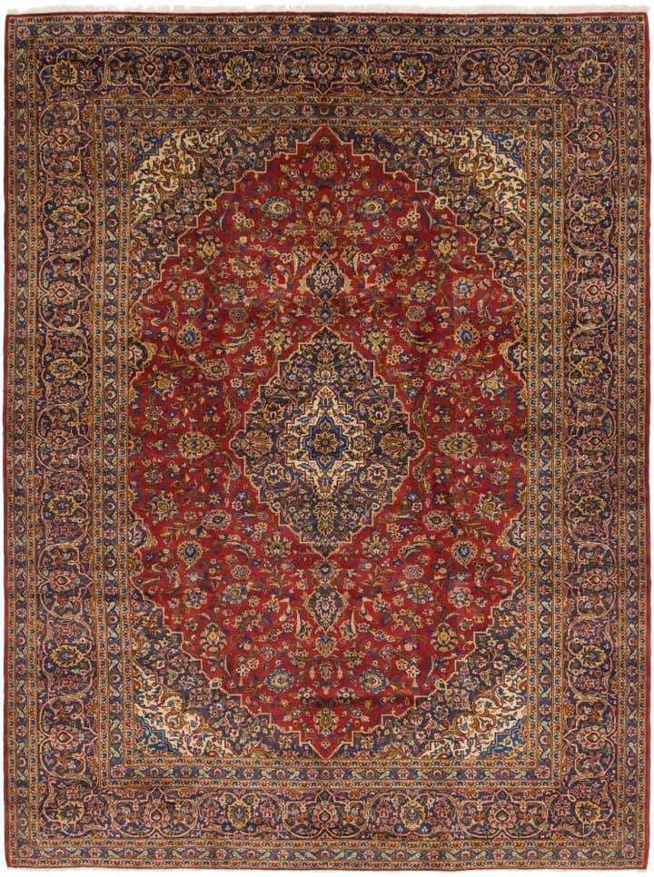 9' 7 x 12' 10 Hand Knotted Kashan Persian Wool Rug