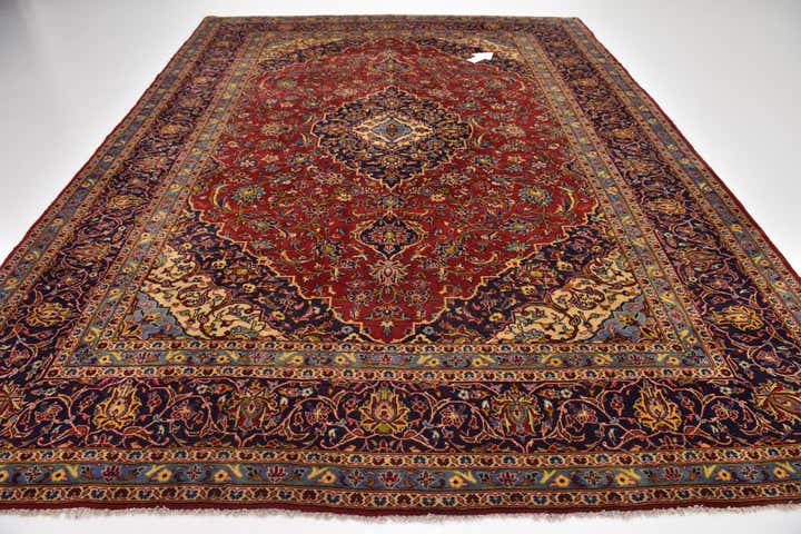 9' 7 x 12' 10 Hand Knotted Kashan Persian Wool Rug