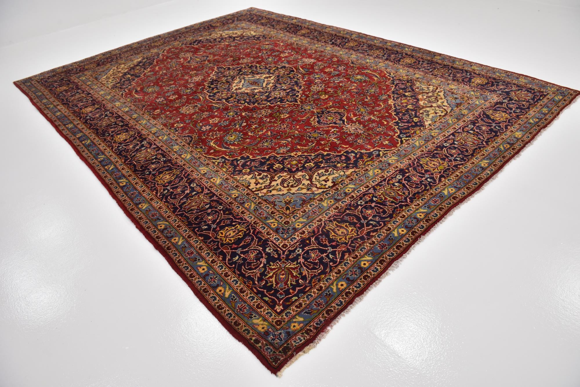 9' 7 x 12' 10 Hand Knotted Kashan Persian Wool Rug