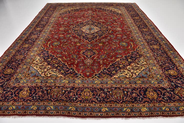 Detail image of 9' 7 x 12' 10 Hand Knotted Kashan Persian Wool Rug