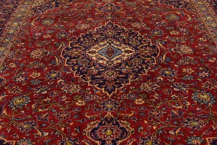 9' 7 x 12' 10 Hand Knotted Kashan Persian Wool Rug
