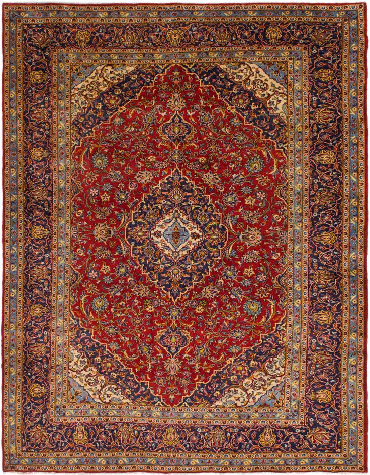 Detail image of 9' 7 x 12' 10 Hand Knotted Kashan Persian Wool Rug