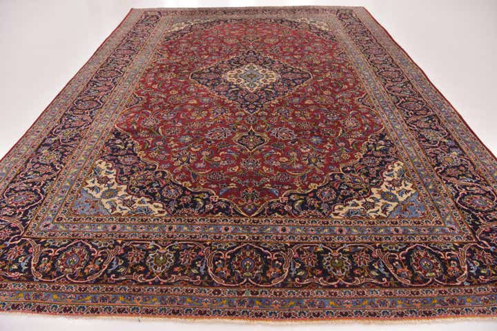 9' 8 x 13' 6 Hand Knotted Kashan Persian Wool Rug