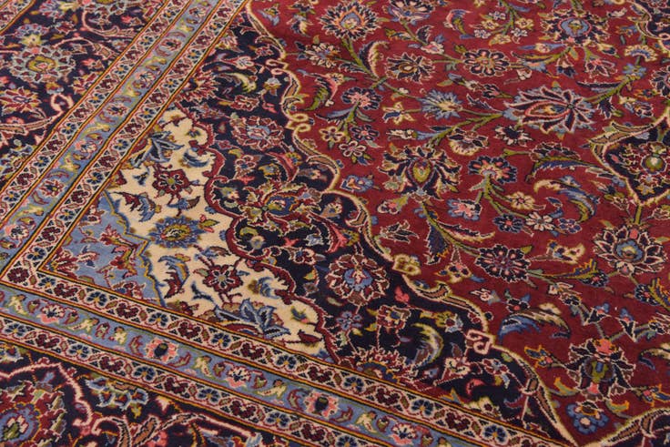 Detail image of 9' 8 x 13' 6 Hand Knotted Kashan Persian Wool Rug