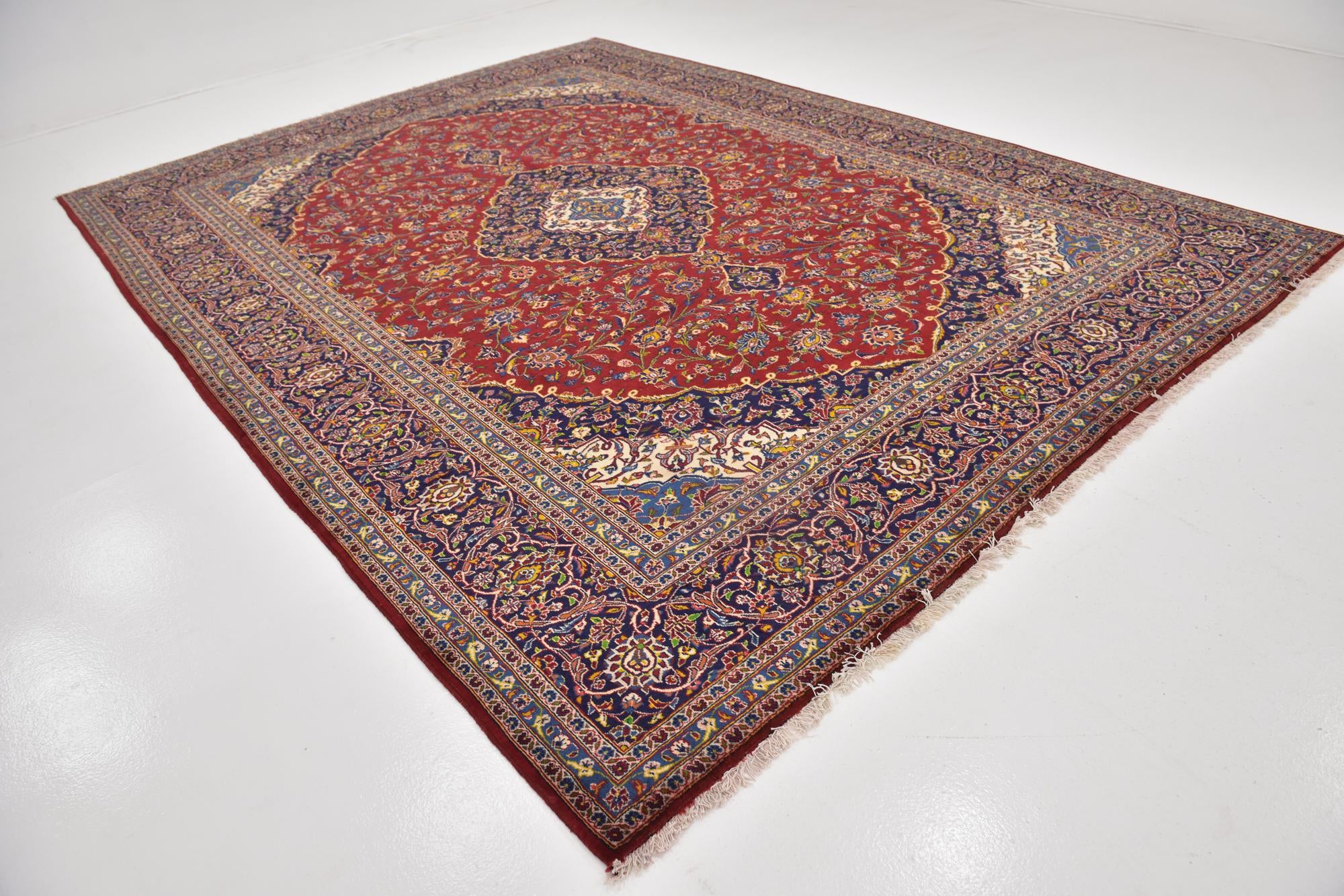 9' 7 x 13' Hand Knotted Kashan Persian Wool Rug