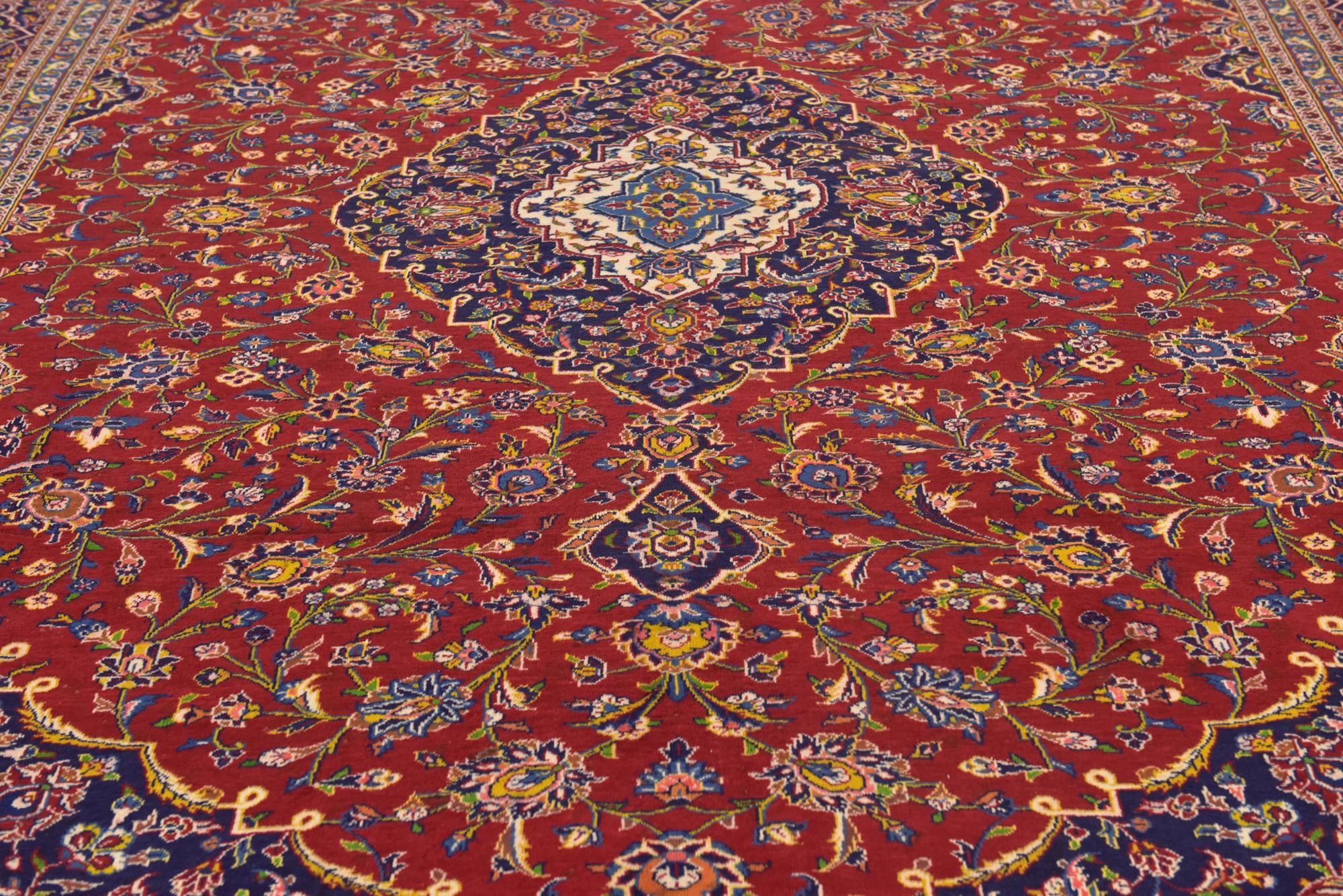 9' 7 x 13' Hand Knotted Kashan Persian Wool Rug