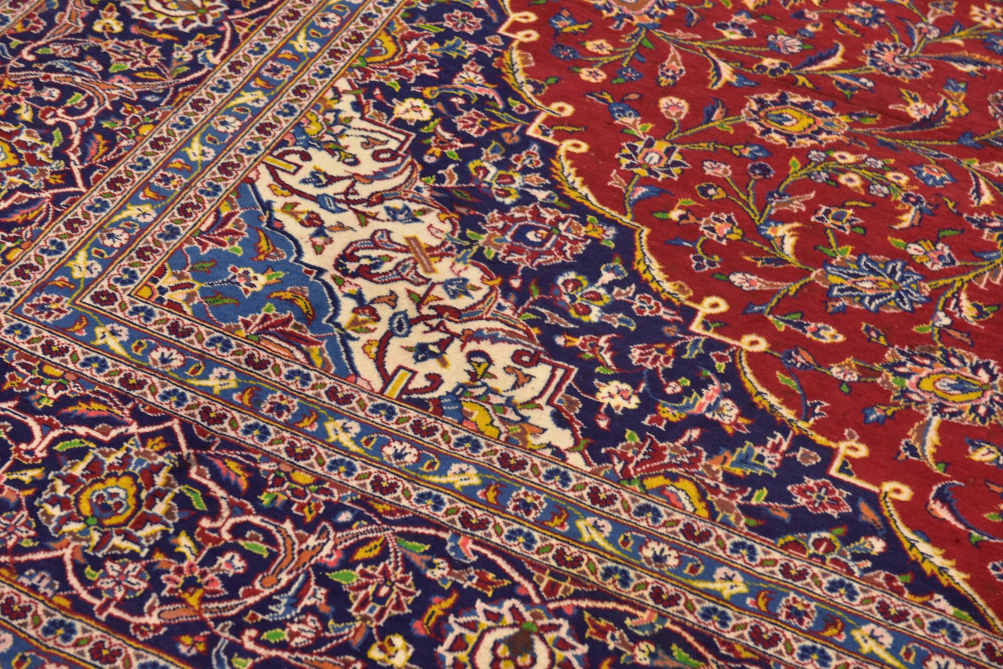 9' 7 x 13' Hand Knotted Kashan Persian Wool Rug