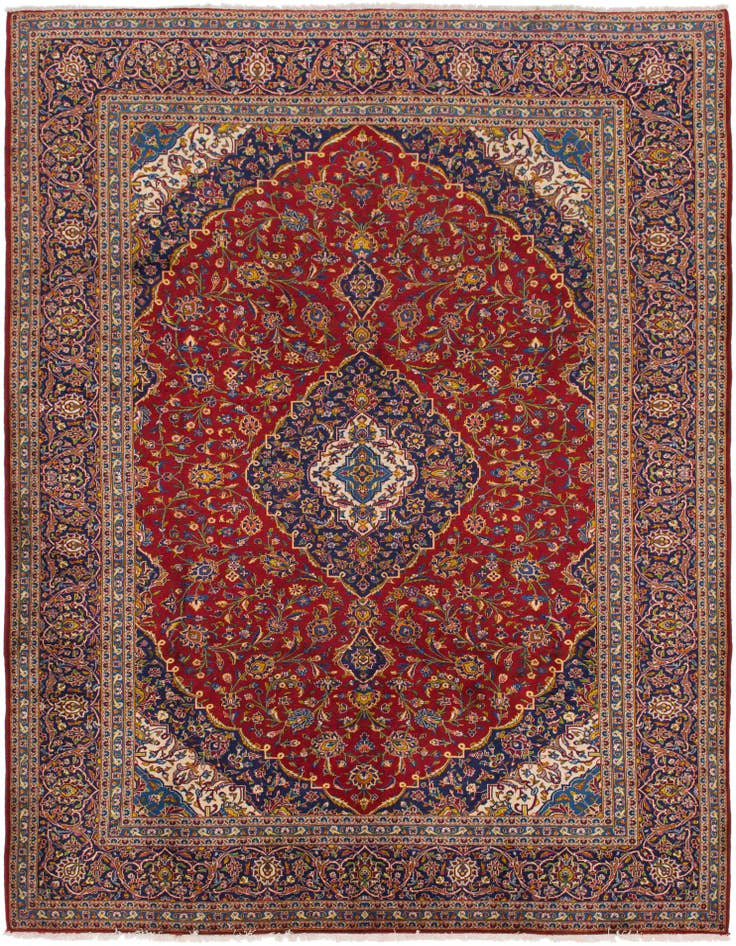 Detail image of 9' 7 x 13' Hand Knotted Kashan Persian Wool Rug