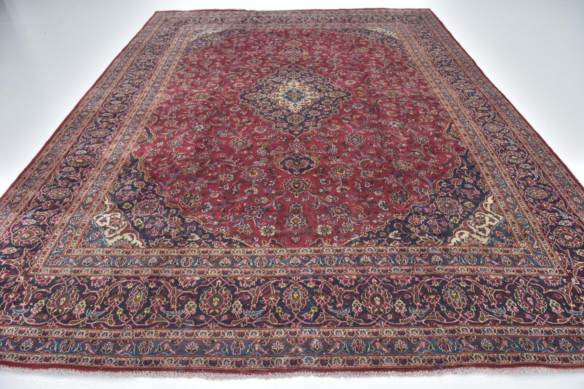 9' 8 x 12' 4 Hand Knotted Kashan Persian Wool Rug