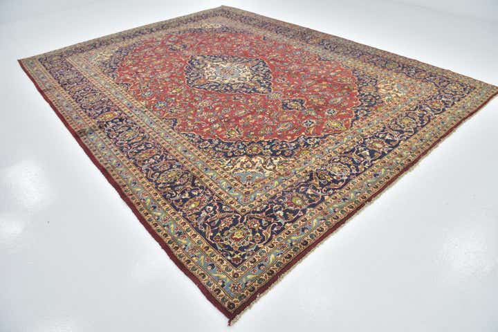 9' 10 x 12' 9 Hand Knotted Kashan Persian Wool Rug