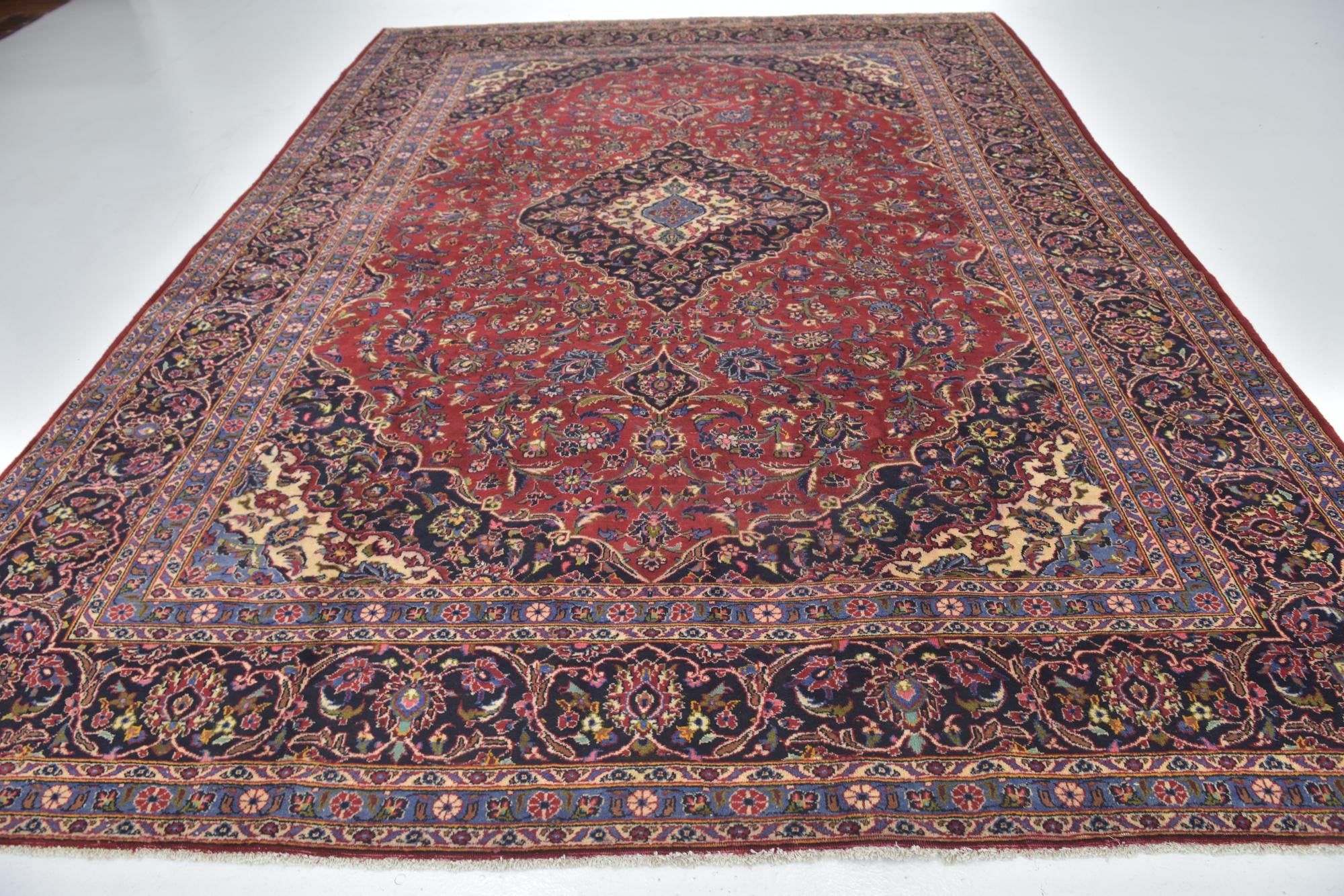9' 7 x 13' 2 Hand Knotted Kashan Persian Wool Rug