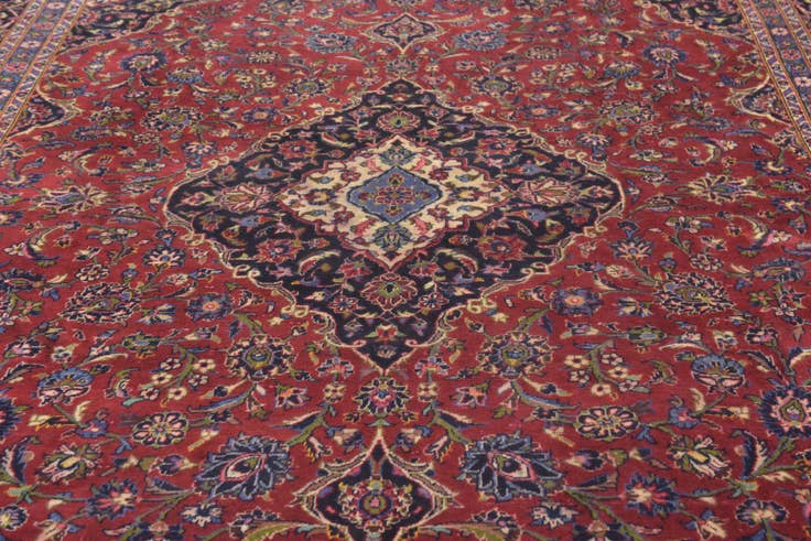 Detail image of 9' 7 x 13' 2 Hand Knotted Kashan Persian Wool Rug
