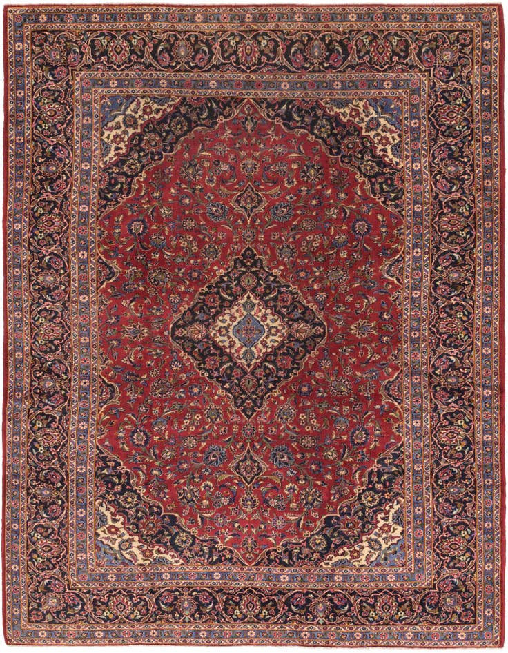 Detail image of 9' 7 x 13' 2 Hand Knotted Kashan Persian Wool Rug