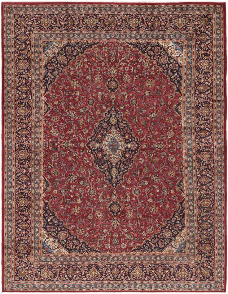 Detail image of 9' 6 x 12' 9 Hand Knotted Kashan Persian Wool Rug