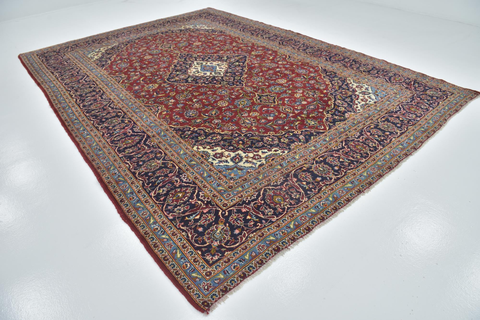9' 7 x 13' 3 Hand Knotted Kashan Persian Wool Rug
