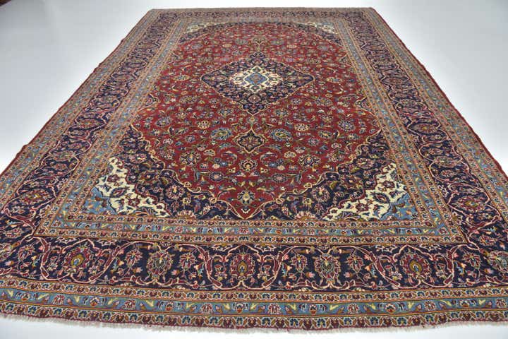 9' 7 x 13' 3 Hand Knotted Kashan Persian Wool Rug